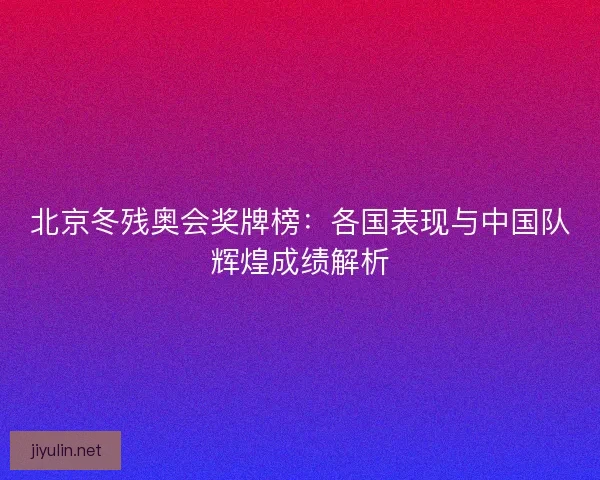 北京冬残奥会奖牌榜：各国表现与中国队辉煌成绩解析